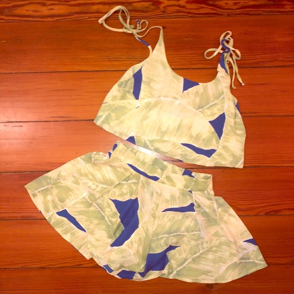 Olivaceous Other - Hawaiian print blue & green set
